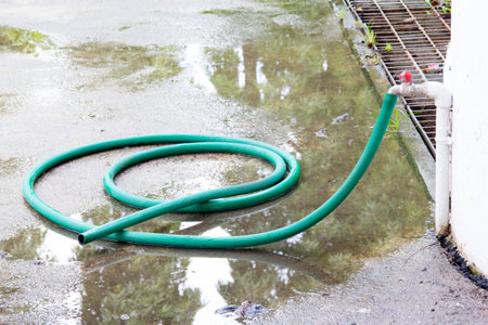 Rubber tube on the floorの写真素材