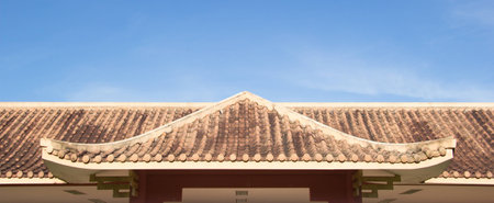 Top of roof on sky backgroundの写真素材