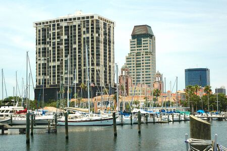 The yacht basin in front of the St. Petersburg Yacht Club in Florida.の写真素材