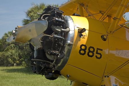 A biplane engine is clean and restored.