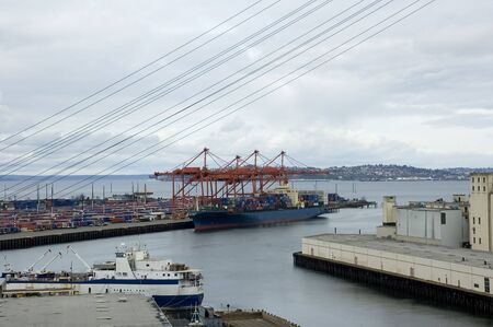 The Port of Seattle with cargo ships and containers.の写真素材