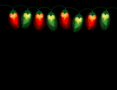 A string of chili pepper lights in Christmas colors, red and green, on black background.のイラスト素材