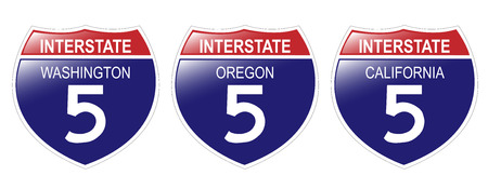 United States Interstate 5 Signs, from Washington to California, with reflective-looking surface.のイラスト素材