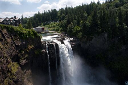 The Snoqualmie Falls and its hydroelectric plant. These falls are higher than Niagara Falls and are located in western Washington state.の写真素材