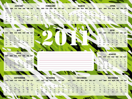 A 2011 calendar on green camouflage background, Sunday start.のイラスト素材