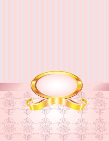 A pink pearl frame with pinstripe and knotted damask background.のイラスト素材