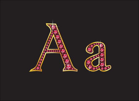 Aa in stunning ruby precious round jewels set into a 2-level gold gradient channel setting.のイラスト素材