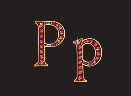Pp in stunning ruby precious round jewels set into a 2-level gold gradient channel setting, isolated on black.のイラスト素材