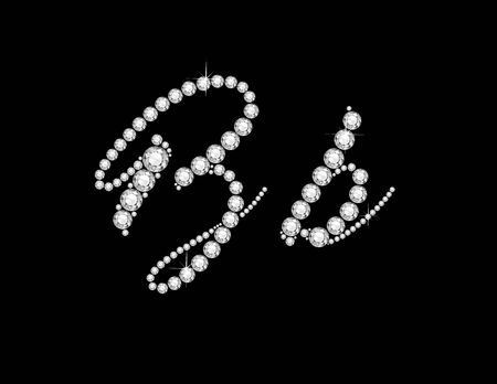 Bb in stunning Diamond Script precious round jewels, isolated on black.のイラスト素材