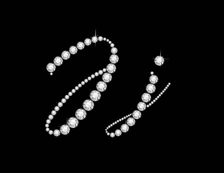 Jj in stunning Diamond Script precious round jewels, isolated on black.のイラスト素材