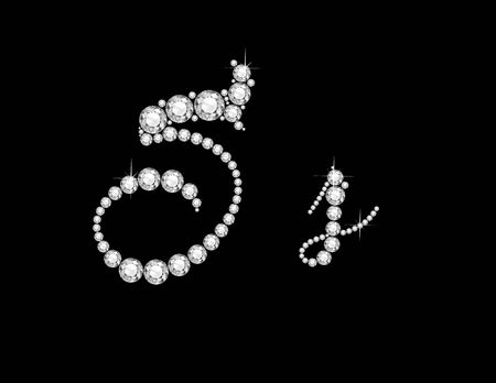 Ss in stunning Diamond Script precious round jewels, isolated on black.のイラスト素材