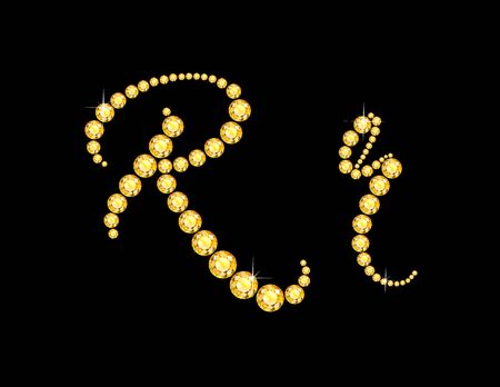 Rr in stunning Citrine Script precious round jewels, isolated on black.のイラスト素材