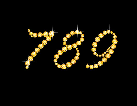 Numerals 7, 8 and 9 in stunning Citrine Script precious round jewels, isolated on black.のイラスト素材