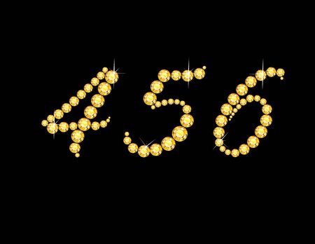 Numerals 4, 5 and 6 in stunning Citrine Script precious round jewels, isolated on black.のイラスト素材
