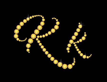 Kk in stunning Citrine Script precious round jewels, isolated on black.のイラスト素材