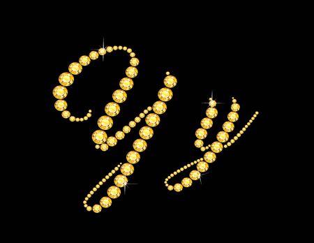 Yy in stunning Citrine Script precious round jewels, isolated on black.のイラスト素材