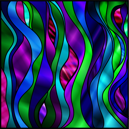 Stunning abstract stained glass window design, in green and blue tones.のイラスト素材