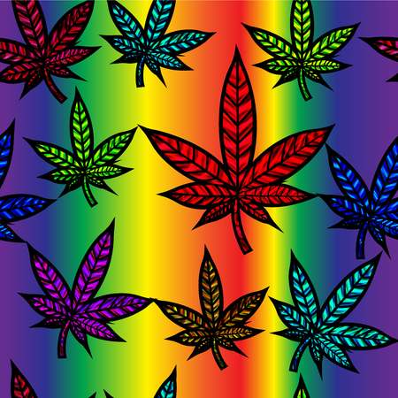 Stunning cannabis leaf in stained-glass style, seamless design.のイラスト素材