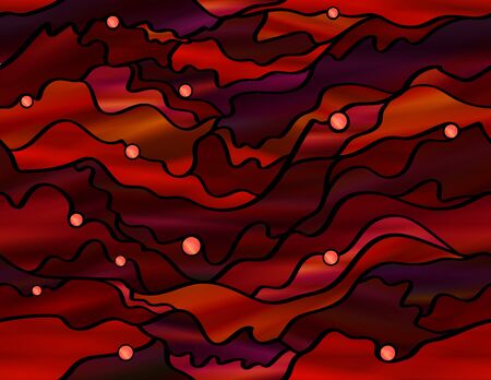 Stunning seamless seascape themed abstract stained glass window design, in red and orange tones.のイラスト素材