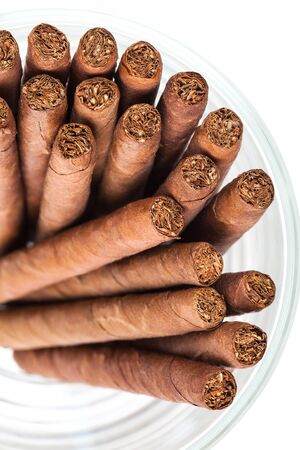 cigars in the glass on white background