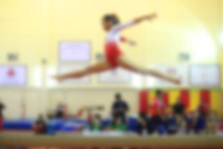 blurry of competition gymnastics of kidの写真素材