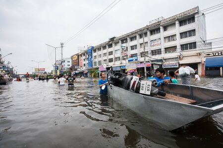 Nonthaburi flood in Thailand 2011-The lifestyle of people in massive flooding, Nonthaburi in Thailand, October 20, 2011のeditorial素材