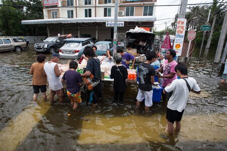 Nonthaburi flood in Thailand 2011-The lifestyle of people in massive flooding, Nonthaburi in Thailand, October 28, 2011のeditorial素材