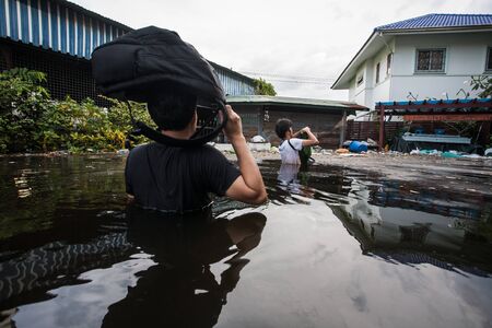 Nonthaburi flood in Thailand 2011-The lifestyle of people in massive flooding, Nonthaburi in Thailand, October 28, 2011のeditorial素材