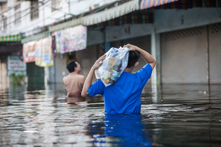 Nonthaburi flood in Thailand 2011-The lifestyle of people in massive flooding, Nonthaburi in Thailand, November 1, 2011のeditorial素材