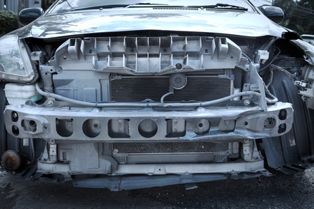 Close up front of car on accident.の写真素材