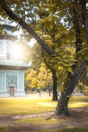 Chinese tower at natural park in Thailand.の写真素材