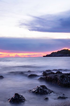 Landscape of sea and mountain shoot with long exposure at Ko Sichang.の写真素材