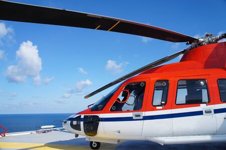 Helicopter Landing on The Offshore Drilling Rig for Crew Change Dayのeditorial素材
