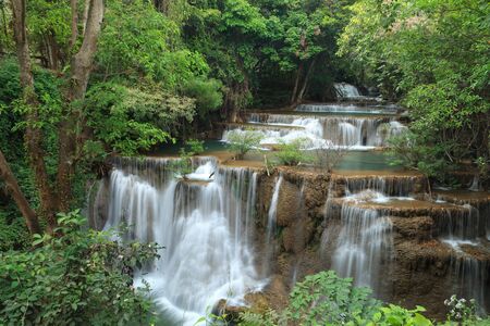 Deep forest Waterfall in Kanchanaburi, Thailandの写真素材