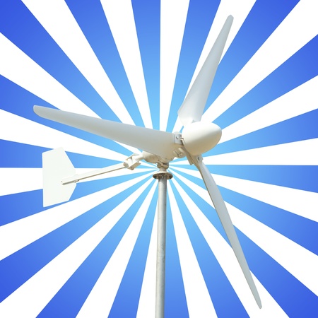 Wind Turbine with Blue and White Rays Backgroundの写真素材