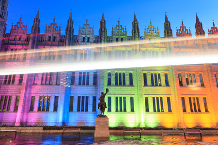 ABERDEEN SCOTLAND -14 FEBUARY 2016 : Marischal College view in the evening. Marischal college became Aberdeen City Council headquarters in 2011.のeditorial素材