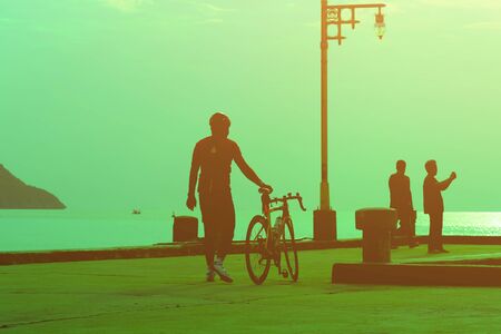 Morning sunrise on the east coast of Thailand is the day where the sky looks bright and colorful.の写真素材