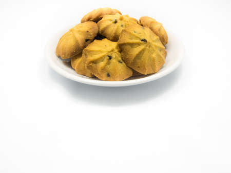 Cookies in white bowlの写真素材