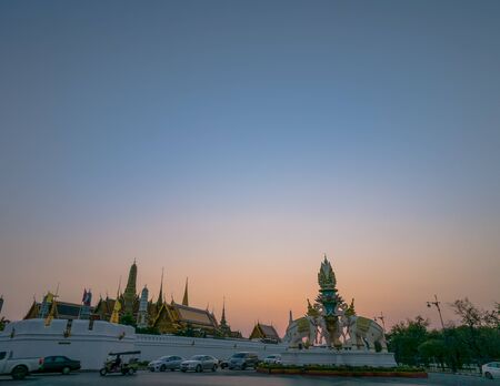 Bangkok, Thailand - January 22, 2016. Tourist came to Wat Phra Kaew will see White elephant statue built to celebrate King Bhumibol Adulyadej Rama 9 84th birthday on December 5, 2011のeditorial素材