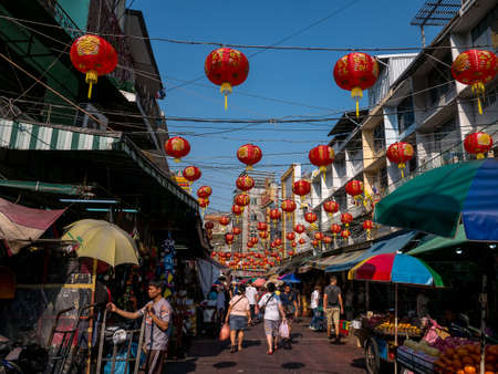 Bangkok, Thailand - February 5, 2016. Street in Bangkok's China Town before Chiness new year 2016のeditorial素材