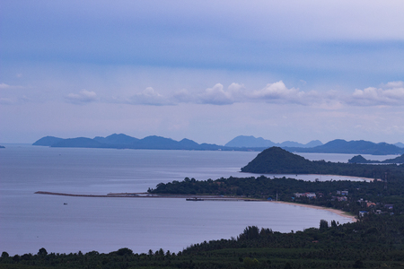 Viewpoint of nature scene of forest sea and the skyの写真素材