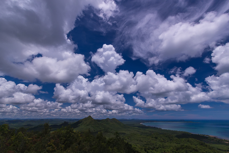 Viewpoint of nature scene of forest sea and the skyの写真素材