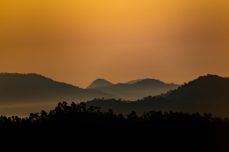 Mountain, the mist and sky in the morningの写真素材