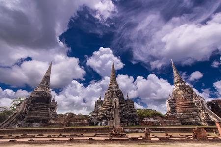Blue Sky and acient temple. Wat Phra Si Sanphet Authaya, Thailandの写真素材