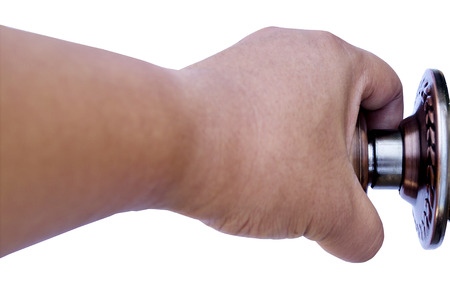 Man hand closed door knobの写真素材