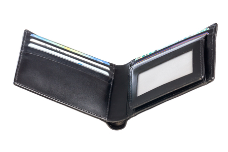 Black leather wallet isolated on white background