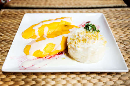Thai style tropical dessert, Mango sticky riceの写真素材