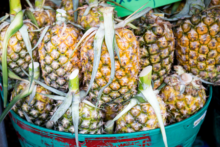 Closed up pineapple background in the market, Thailandの写真素材