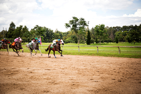 Jockey and horse taking the lead in a raceのeditorial素材