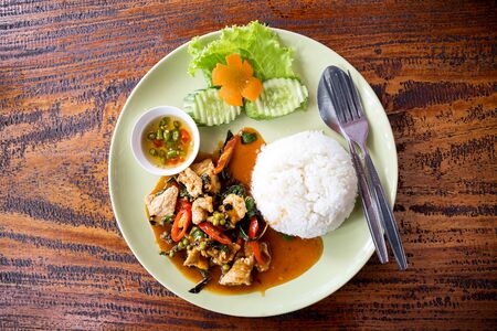 Pork rice Black pepper, thai food, の写真素材